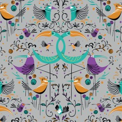 Обои Aura La Tapicera Groovy Birds Silver WP182083 10,05×0,53