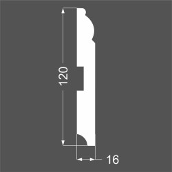 Плинтус МДФ под покраску Ликорн Р 4.120.16 фигурный 2070×120×16, технический рисунок