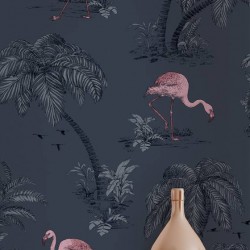 Обои Holden Imaginarium Flamingo Lake Midnight Blue/Pink 12382