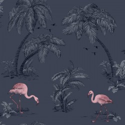 Обои Holden Imaginarium Flamingo Lake Midnight Blue/Pink 12382