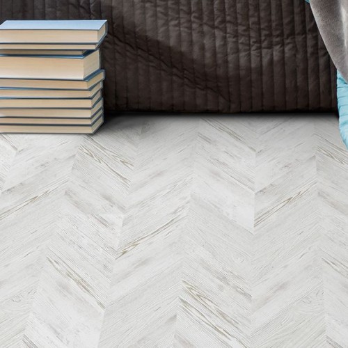 Пробковый пол клеевой Corkstyle Chevron White французская елка 1235×305×6