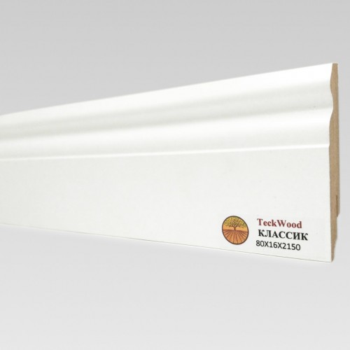 Плинтус МДФ ламинированный TeckWood белый Классик матовый 2150×80×16