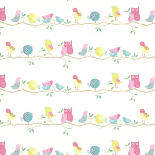 Обои Harlequin Book of Little Treasures What A Hoot Pink Aqua Apple and Natural 112650