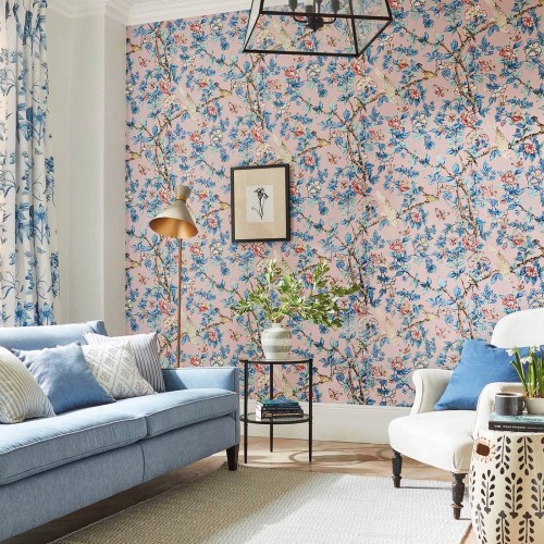 Обои Sanderson One Sixty Caverley Rose/French Blue 217035