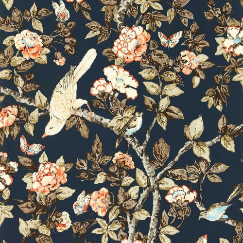 Обои Sanderson One Sixty Caverley Indigo Blue/Rowan Berry 217037