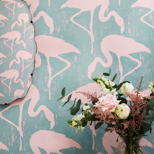 Обои Sanderson One Sixty Flamingos Turquoise Pink 214569