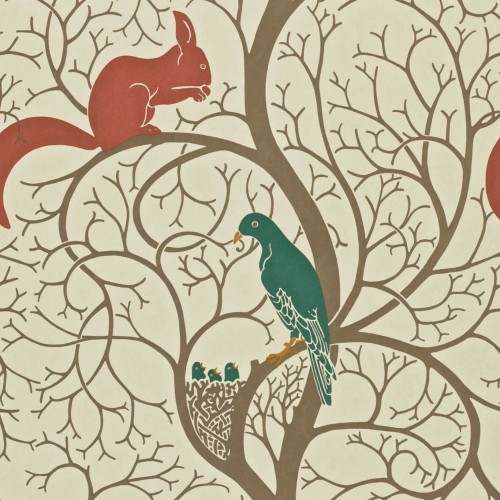 Обои Sanderson One Sixty Squirrel & Dove Teal/Red DVIWSQ102