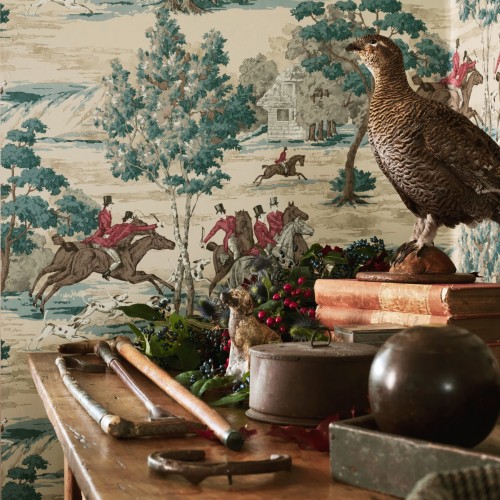 Обои Sanderson One Sixty Tally Ho Teal/Ruby 214597