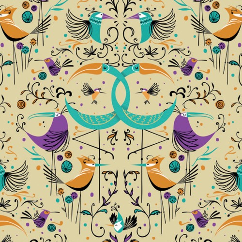 Обои Aura La Tapicera Groovy Birds Gold WP182084 10,05×0,53