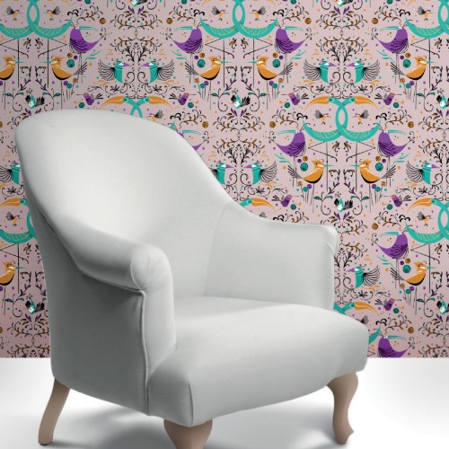 Обои Aura La Tapicera Groovy Birds Rose WP182082 10,05×0,53