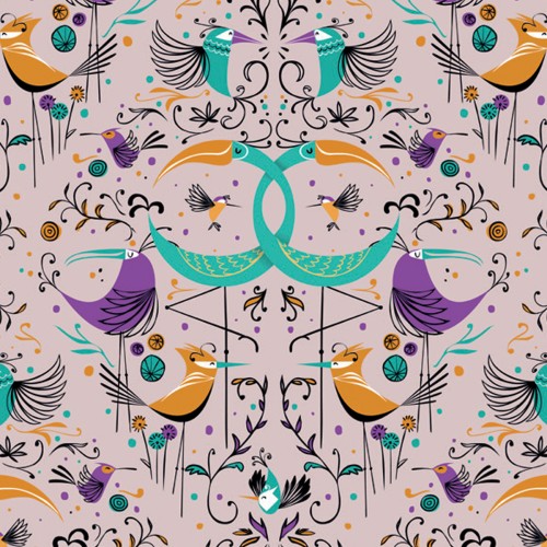 Обои Aura La Tapicera Groovy Birds Rose WP182082 10,05×0,53