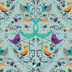 Обои Aura La Tapicera Groovy Birds Aqua WP182081 10,05×0,53