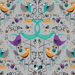 Обои Aura La Tapicera Groovy Birds Silver WP182083 10,05×0,53