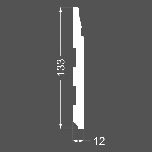 Плинтус МДФ под покраску Ликорн Р 23.133.12 фигурный 2070×133×12, технический рисунок