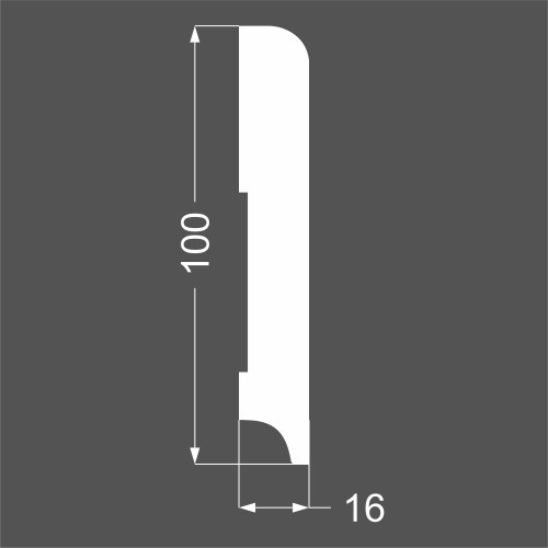 Плинтус МДФ под покраску Ликорн Р 2.100.16 прямой скругленный 2070×100×16, технический рисунок