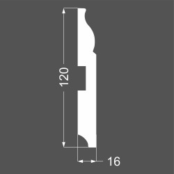 Плинтус МДФ под покраску Ликорн Р 3.120.16 фигурный 2070×120×16, технический рисунок