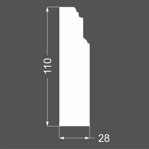 Плинтус МДФ под покраску Ликорн Р 10.110.28 фигурный 2070×110×28, технический рисунок