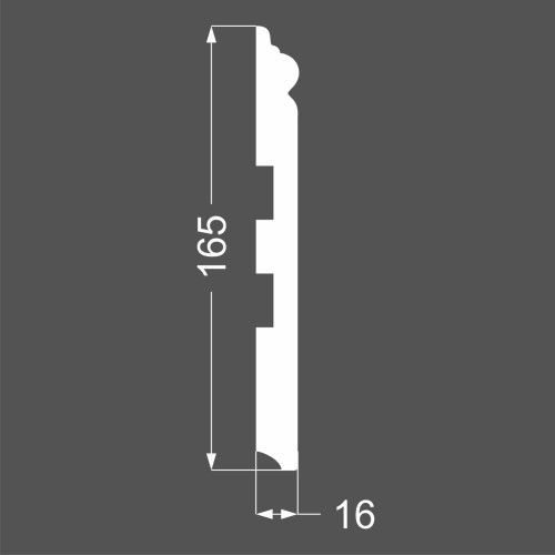 Плинтус МДФ под покраску Ликорн Р 21.165.16 фигурный 2070×165×16, технический рисунок