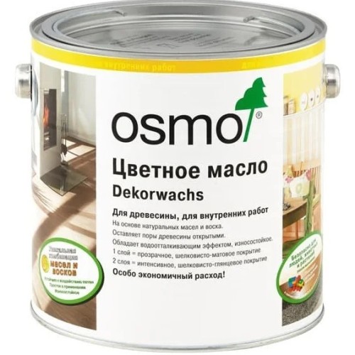 Цветное масло Osmo Dekorwachs Intensive 3186 Белое матовое 0,18 л Цветное масло Osmo Dekorwachs Intensive 3186 Белое матовое 0,18 л