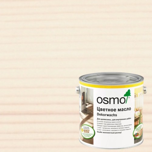 Масло с твердым воском для дерева Osmo Dekorwachs Transparent цвет 3111 Белое шелковисто-матовый 2,5 л Масло с твердым воском для дерева Osmo Dekorwachs Transparent цвет 3111 Белое шелковисто-матовый 2,5 л