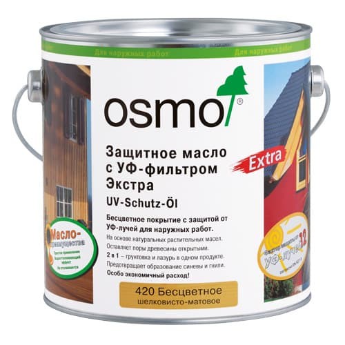 Защитное масло с УФ-фильтром Экстра Osmo UV-Schutz-Ol Extra 420 Бесцветное 0,75 л