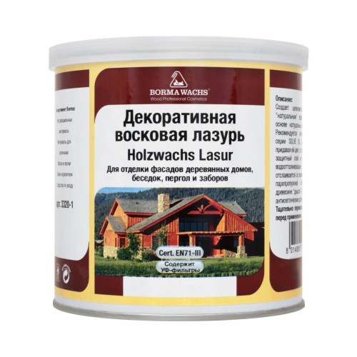 Лазурь восковая для дерева Borma Holzwachs Lasur R3310-6.125 107 Дымчатый 0,125 л Лазурь восковая для дерева Borma Holzwachs Lasur R3310-6.125 107 Дымчатый 0,125 л
