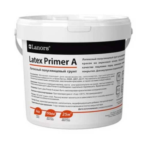 Грунтовка латексная Lanors Latex Primer A для декоративных покрытий 4 кг