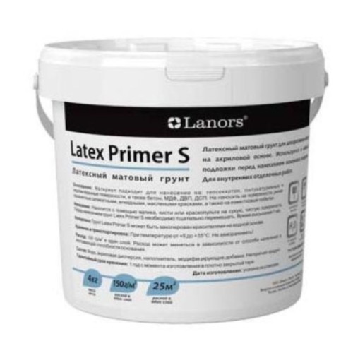 Грунтовка латексная матовая Lanors Latex Primer S для декоративных покрытий 4 кг
