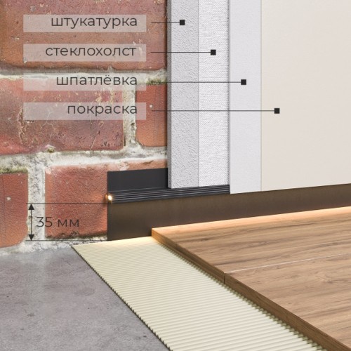 Плинтус алюминиевый теневой Ликорн C-08.2.3 черный с подсветкой 2050×60×13,3 Плинтус алюминиевый теневой Ликорн C-08.2.3 черный с подсветкой 2050×60×13,3