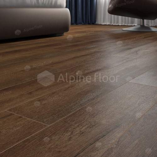 Виниловый пол Alpine Floor замковый Premium XL Дуб Дуб Шоколадный ECO 7−18 1220×183×8 фото в интерьере