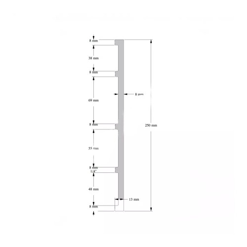 Плинтус под покраску Orac Decor Fundamentals SX207 Square 2000×250×13, технический рисунок