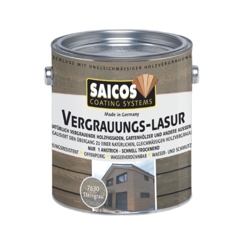 Лазурь для дерева Saicos Vergrauungs-Lasur цвет 7630 Гранитно-серый 2,5 л