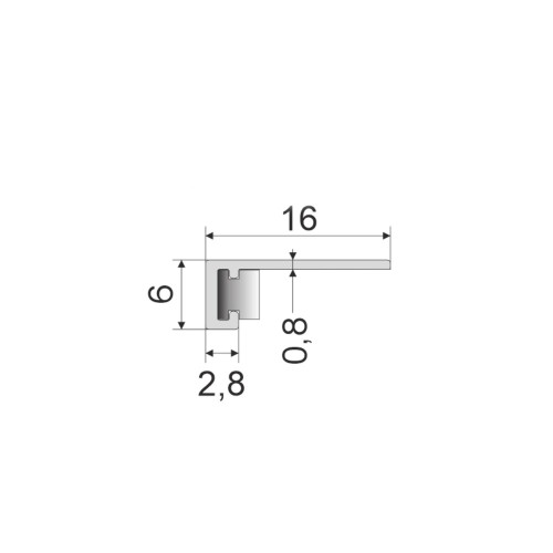 Микроплинтус алюминиевый Modern Decor RAL 9002 Серо-белый 31-06-33 2500×16×6, технический рисунок