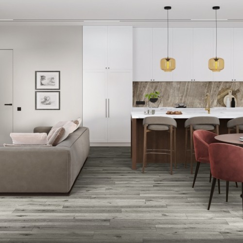 Кварцвиниловый SPC ламинат Damy Floor Family Дуб Состаренный Серый T7020-5D 1220×180×4