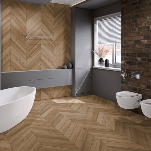 Кварцвиниловый SPC ламинат Damy Floor Chevron Лувр DF04-Ch французская елка 600×127×5
