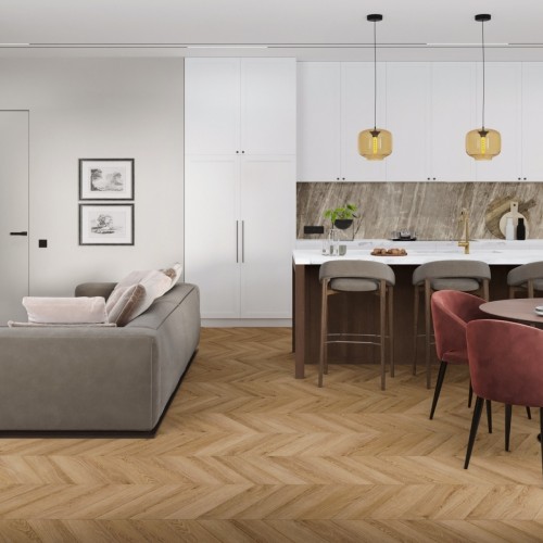 Кварцвиниловый SPC ламинат Damy Floor Chevron Лувр DF04-Ch французская елка 600×127×5