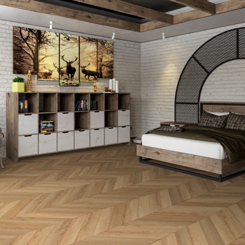 Кварцвиниловый SPC ламинат Damy Floor Chevron Лувр DF04-Ch французская елка 600×127×5