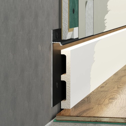 Плинтус алюминиевый скрытый с подсветкой Laconistiq Regular Черный RAL 9005 41-21-300 матовый 3000×80×13 Плинтус алюминиевый скрытый с подсветкой Laconistiq Regular Черный RAL 9005 41-21-300 матовый 3000×80×13