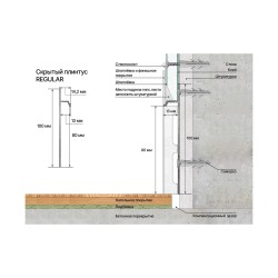 Плинтус алюминиевый скрытый с подсветкой Laconistiq Regular 41-100-300 без покрытия 3000×80×13
