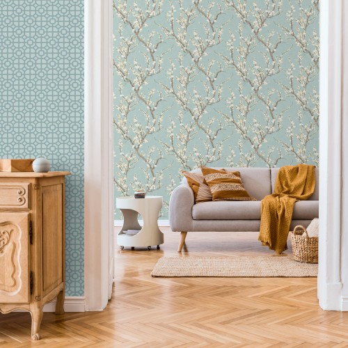 Обои Aura Spring Sakura tree turquoise 1903-1 10,05×0,53