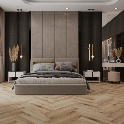 Кварцвиниловый SPC ламинат Cronafloor Herringbone Дуб Монпелье H004 венгерская елка 640×128×4,5