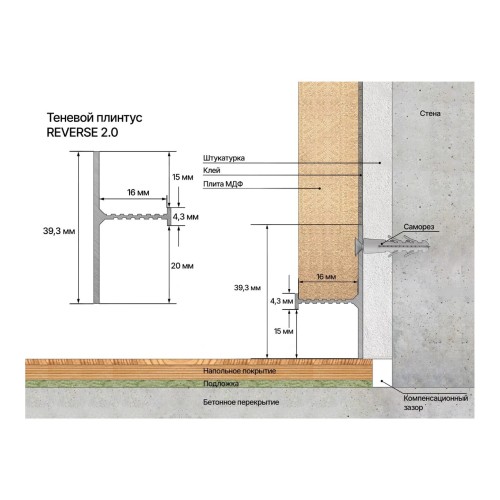 Плинтус алюминиевый теневой Laconistiq Reverse 2.0 Черный 35-11-300 3000×39,3×16 Плинтус алюминиевый теневой Laconistiq Reverse 2.0 Черный 35-11-300 3000×39,3×16