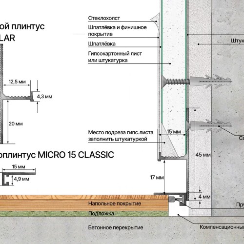 Плинтус алюминиевый теневой Laconistiq Regular Черный муар RAL 9005 31-31-300 3000×45×15 Плинтус алюминиевый теневой Laconistiq Regular Черный муар RAL 9005 31-31-300 3000×45×15