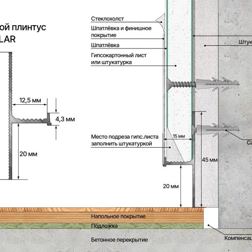 Плинтус алюминиевый теневой Laconistiq Regular Черный муар RAL 9005 31-31-300 3000×45×15 Плинтус алюминиевый теневой Laconistiq Regular Черный муар RAL 9005 31-31-300 3000×45×15