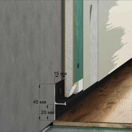 Плинтус алюминиевый теневой Laconistiq Regular Черный муар RAL 9005 31-31-300 3000×45×15 Плинтус алюминиевый теневой Laconistiq Regular Черный муар RAL 9005 31-31-300 3000×45×15