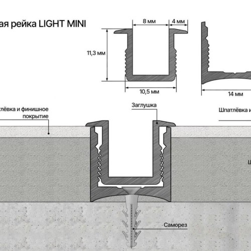 Вставка алюминиевая для теневого профиля Laconistiq Light mini Светлое золото 29/1-15-300 3000×10,5×11,3