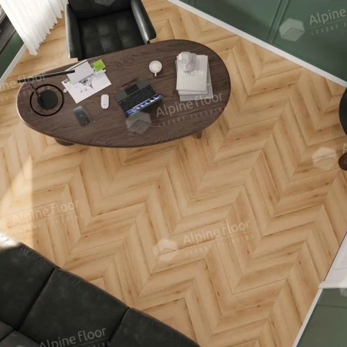 Кварцвиниловый SPC ламинат Alpine Floor Chevron Alpine Дуб Самерсет ECO 18-19 французская елка 600×127×5