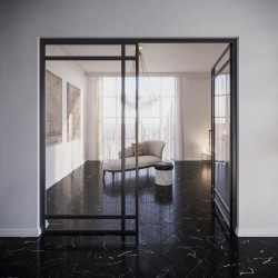 Кварцвиниловый SPC ламинат Invictus Maximus Herringbone Black Marble Noir венгерская елка 743×145×5