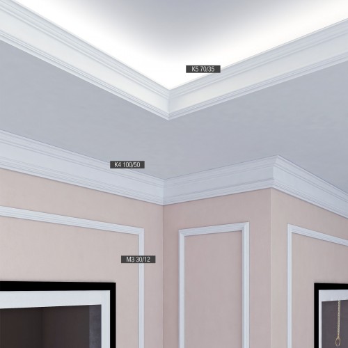 Потолочный плинтус под покраску Bello Deco К5 2000×35×70