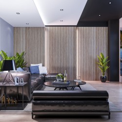 МДФ стеновая панель акустическая Cosca Decor Сканди Ясень Тирамису черный войлок 2750×600×19